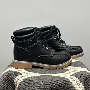 Lugz Black Moc Toe Lace-Up Boots with Tan Outsole